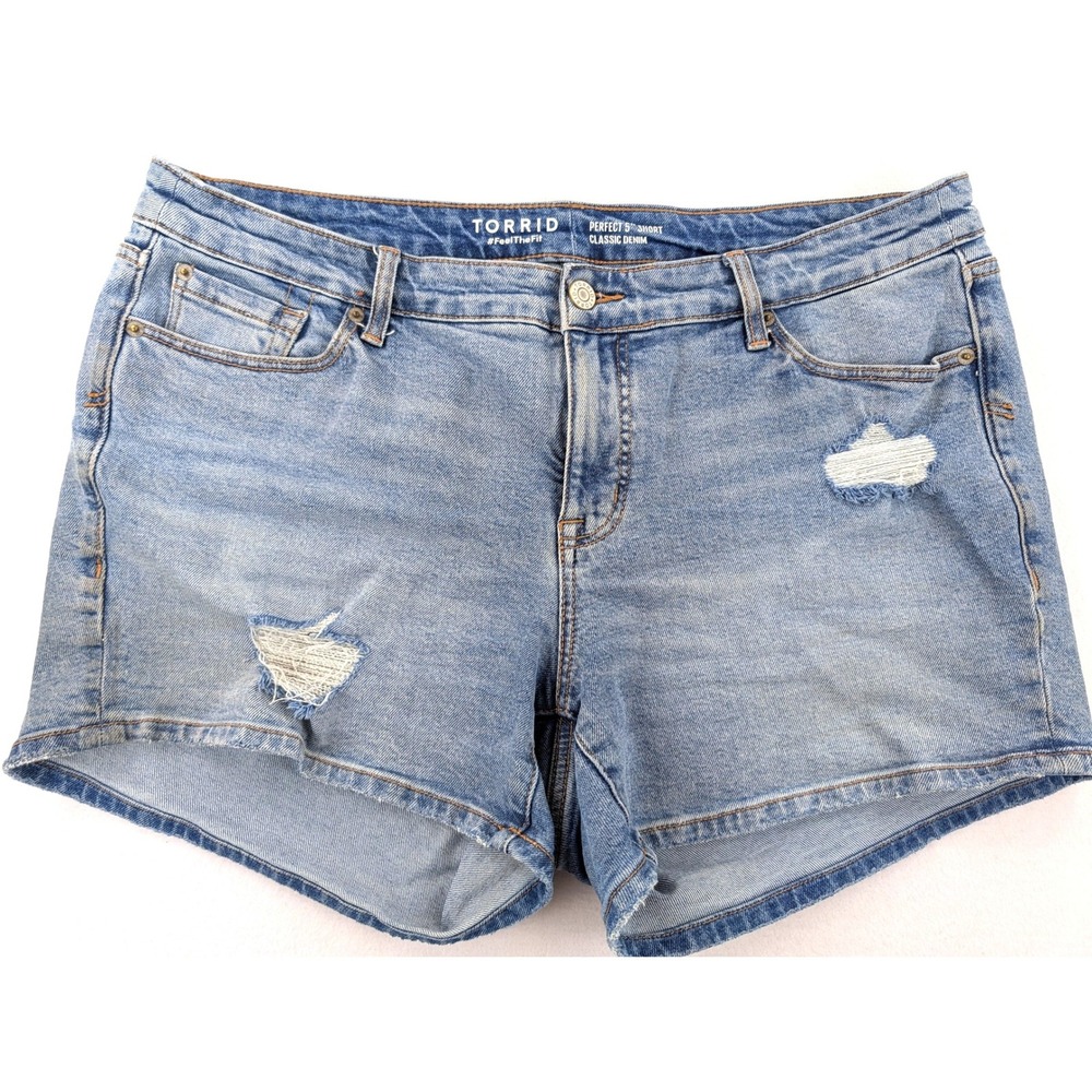 Torrid Perfect 5 Inch Short Womens 16 Light Wash Distressed Denim Shorts